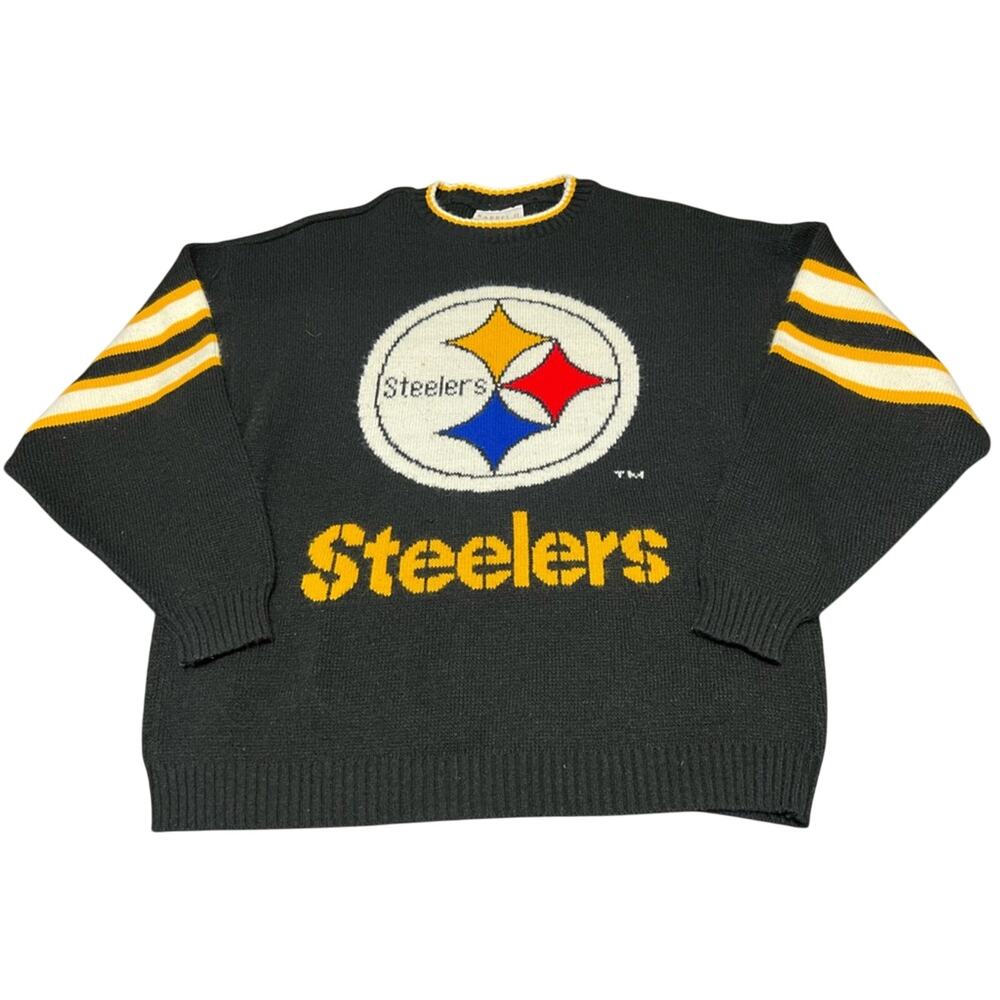 Vintage Pittsburgh Steelers Sweater Men's Large Black Knit Barrel II Acrylic USA - Picture 3 of 10